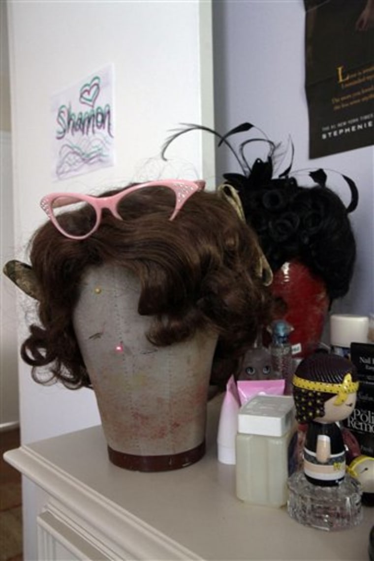 In this July 16, 2010 photo, wigs used by eleven-year-old Leukemia sufferer Shannon Tavarez to hide her hair loss from chemotherapy sit atop mannequin heads on her dresser at her home in Queens, New York. Tavarez, who starred as Nala in the Broadway musical \"The Lion King,\" will need a bone marrow transplant but hasn't found the perfect match. (AP Photo/Rick Maiman)